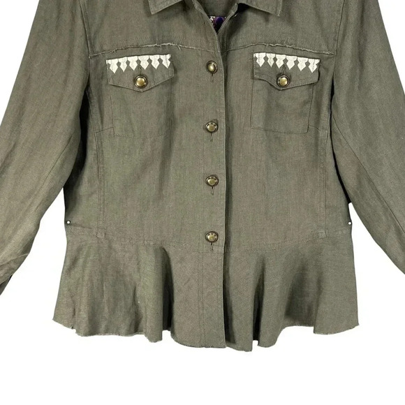 INC International Concepts Womens L Green Linen Embroidered Jacket Peplum Hem - Picture 8 of 16